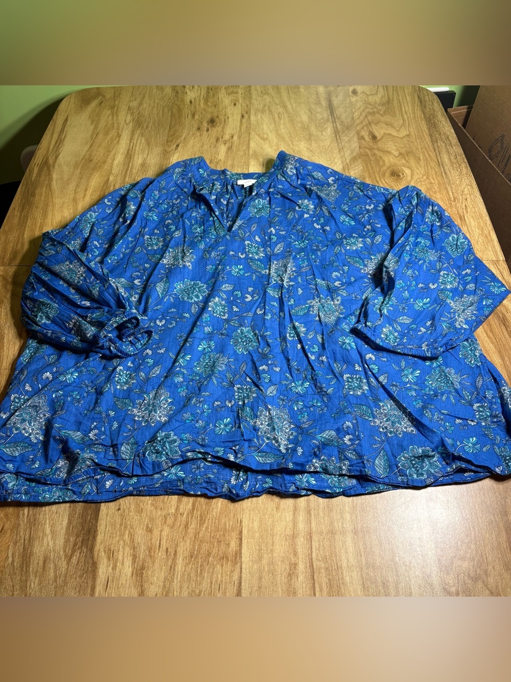 J Jill Blue Paisley Long Sleeve Lightweight Cotton Top Womens Plus Size 2X